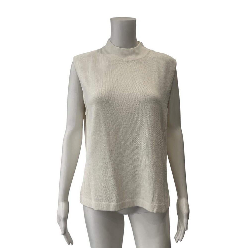 $260 NWT St. John Ivory Wool Mock Neck Tank Top size Large